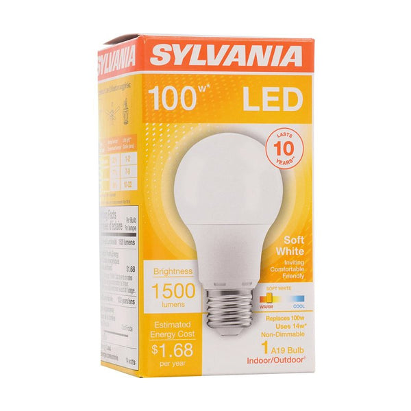 Ledvance SYLVANIA LED Light Bulb, A19, 100W Equivalent, Efficient 16W, 13 Year, Medium Base, Dimmable, Frosted, 2700K, Soft White - 4 Pack (40737) 79292