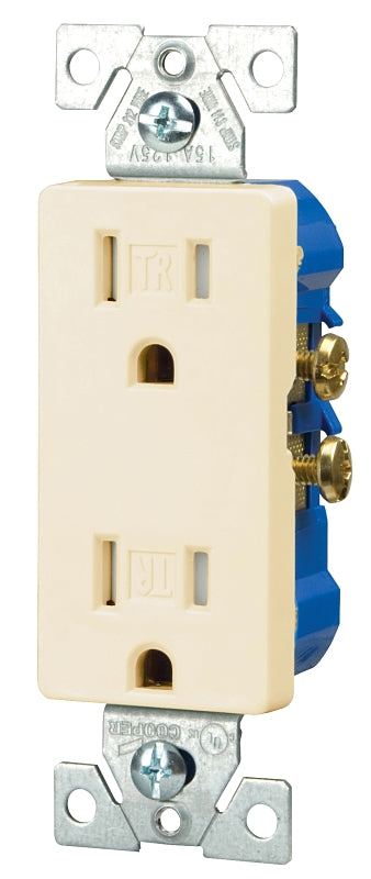 Eaton TR1107LA Tamper Resistant Decorator Duplex Receptacle with 15-Amp, 125-Volt, NEMA 5-15, Light Almond TR1107LA-BOX