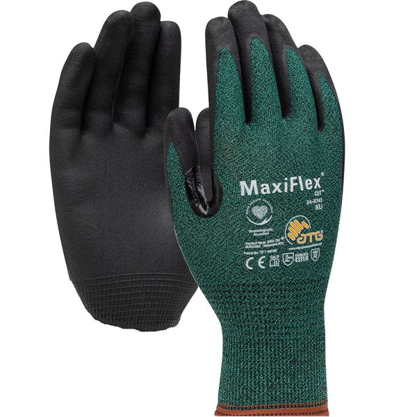 Boss MaxiFlex Cut 34-8743T/XL Seamless Knit Coated Gloves, XL, Reinforced Thumb, Knit Wrist Cuff, Nitrile Coating 34-874T3/XL