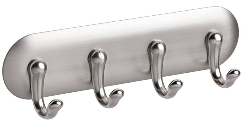 iDesign York Adhesive Backed Key Holder for Wall, 1.5" x 7" x 5.5", Brushed Stainless Steel