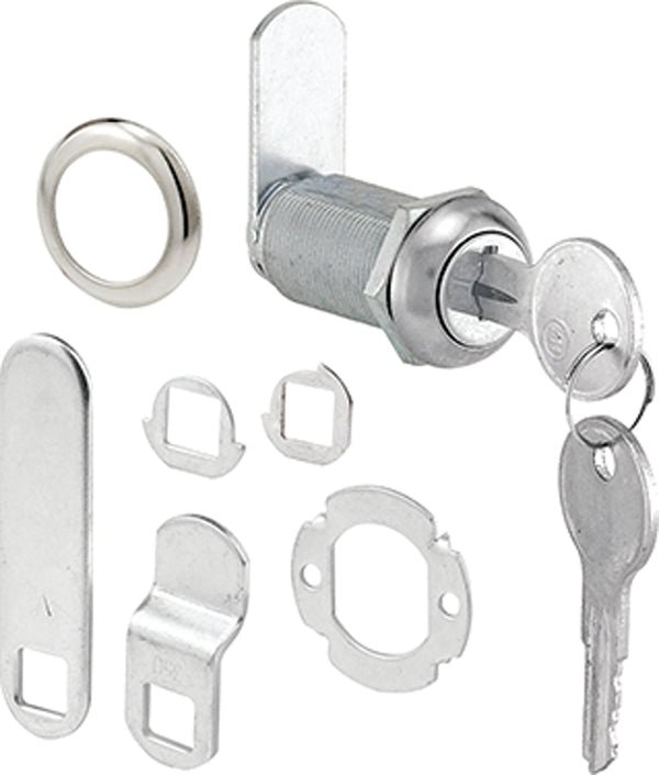 Prime-Line Defender Security U 9950KA Diecast Keyed Alike Drawer and Cabinet Lock - 3 Cams, Trim Collar, 2 Washers, 2 Keys and Fasteners - 1-3/8" Length for 1" Max Panel Thickness, Stainless Steel (Single Pack)