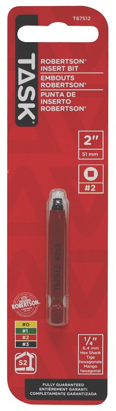 Task Tools T67512 2-Inch Robertson Screwdriver Power Insert Bit, Number-2 Red (2-Pack)
