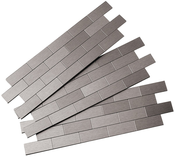 Aspect Peel and Stick Backsplash 12.5in x 4in Subway Stainless Matted Metal Tile for Kitchen and Bathrooms (3-Pack) A9550