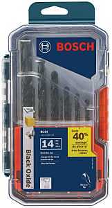 BOSCH BL14 14-Piece Assorted Set Three-Flat Shank Black Oxide Drill Bits for Applications in Light-Gauge Metal, Wood, Plastic