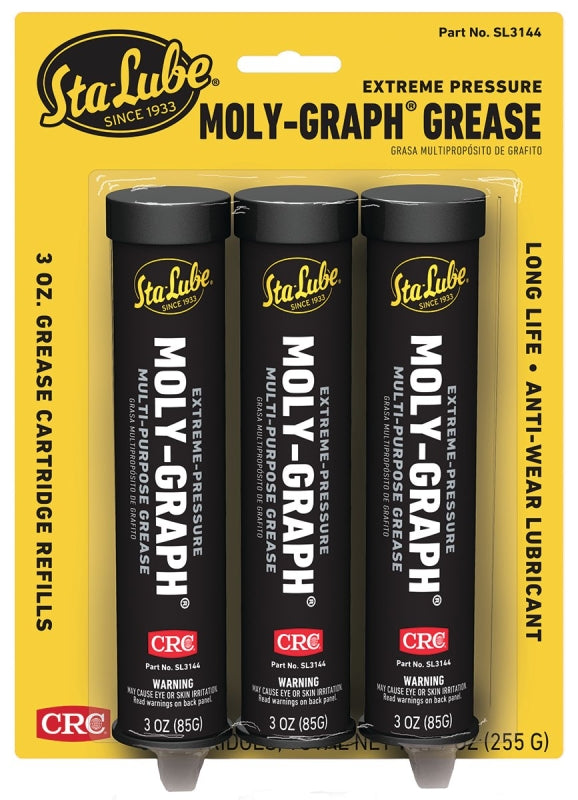 CRC Sta-Lube Moly-Graph Extreme Pressure Multi-Purpose Lithium Grease Cartridge Refills, 3 Each, 3Wt Oz (SL3144)