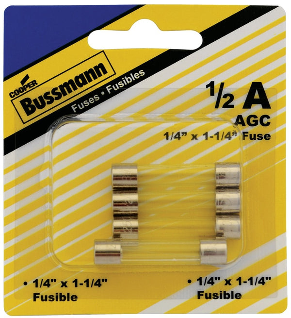 Bussmann AGC-1/2 AGC Series Fuse, Fast Acting, 1/2 Amp, 250V, Glass Tube, 1/4" x 1-1/4" (Pack of 5) BP/AGC-1/2-RP
