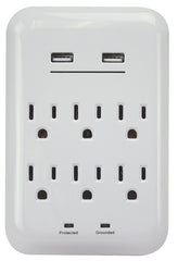 Powerzone USB Charger, '3.4 A, 1200 J, 6 Outlets Output, 2 Ports, White Color ORUSB346S