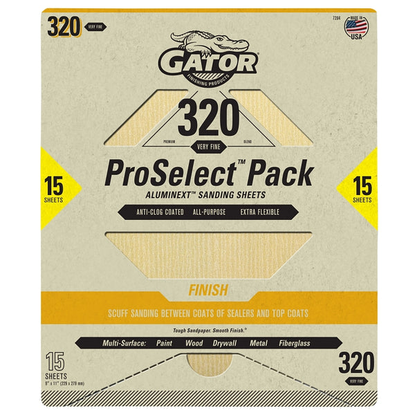 Gator Ali Industries 134893 9 x 11 in. Sanding Sheet - 320 Grit - Aluminum Oxide Abrasive - Pack of 15 7284