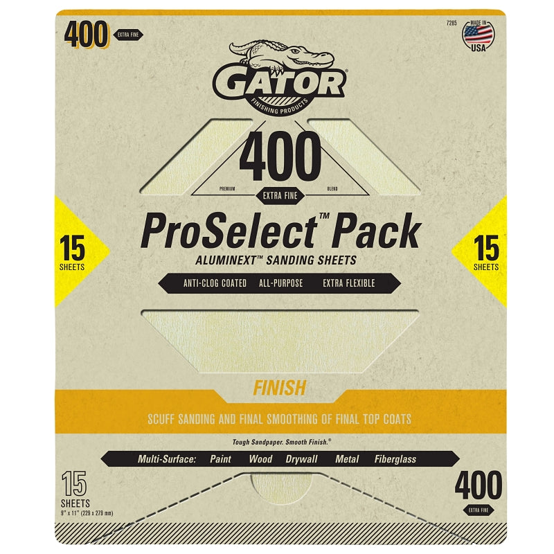 Ali Industries 135042 9 x 11 Sanding Sheet - 400 Grit - Aluminum Oxide - Pack of 15