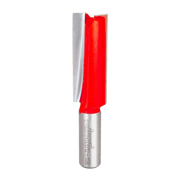 Freud 12-158: 3/4" (dia.) Double Flute Straight Bit with 1/2" shank, 3-1/2" overall length, Red