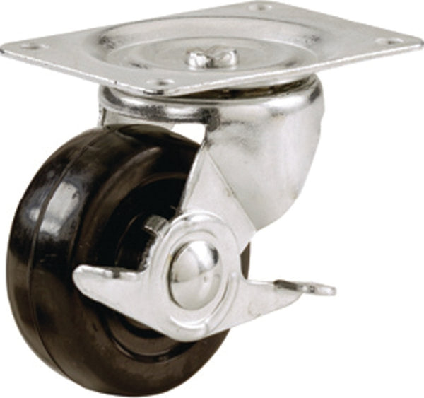 Shepherd Hardware 9510 2-1/2-Inch Soft Rubber Swivel Plate Caster with Side Brake, 100-lb Load Capacity