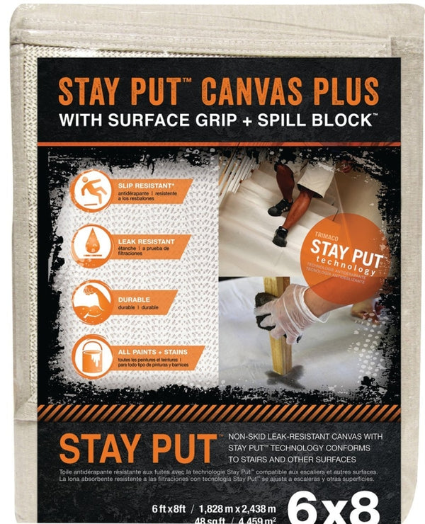 Trimaco Stay Put 6 ft. W x 8 ft. L Canvas Drop Cloth 1 pk 04329