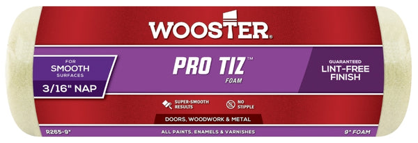 Wooster Brush R265-9 Pro Tiz Paint Roller, 3/16 in Nap, 9 in L, Foam Cover Phenolic Core, 9 Inch, Yellow