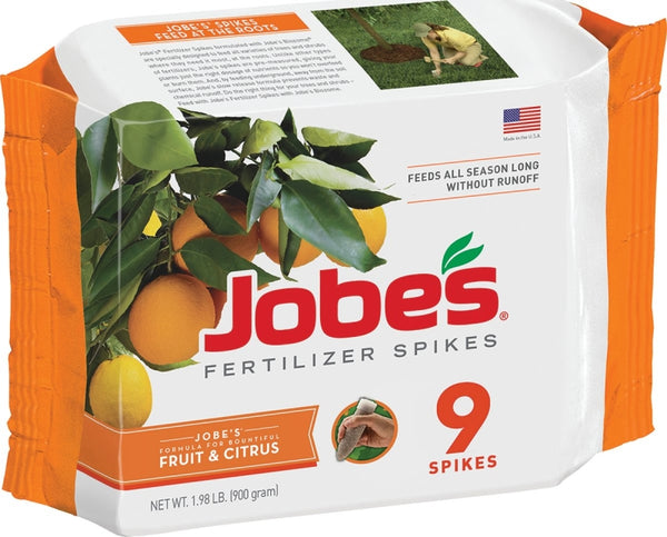 Jobe's 01312 Fertilizer Spikes, Fruit and Citrus, 9 Count, Slow Release, Apple, Orange, Lemon, Trees
