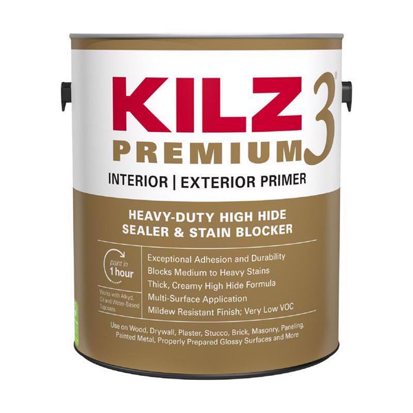KILZ Premium High-Hide Stain Blocking Interior/Exterior Latex Primer/Sealer, White, 1-gallon,13041