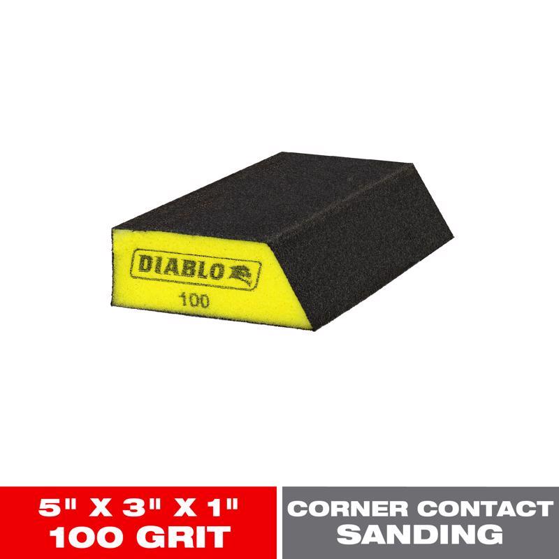 Diablo Corner Contact Sanding Sponge for Wood, Metal, Plastics, Drywall and Fiberglass - 5" x 3" x 1", 100 Grit, Fine, Aluminum Oxide - DFBLANGFIN01G