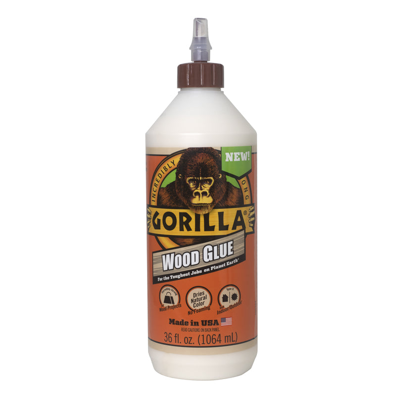 Gorilla Wood Glue, Indoor & Outdoor Carpentry Projects, Paintable, Sandable, Moisture Resistant, Clamping, Natural Color, 36oz Bottle, (Pack of 1)