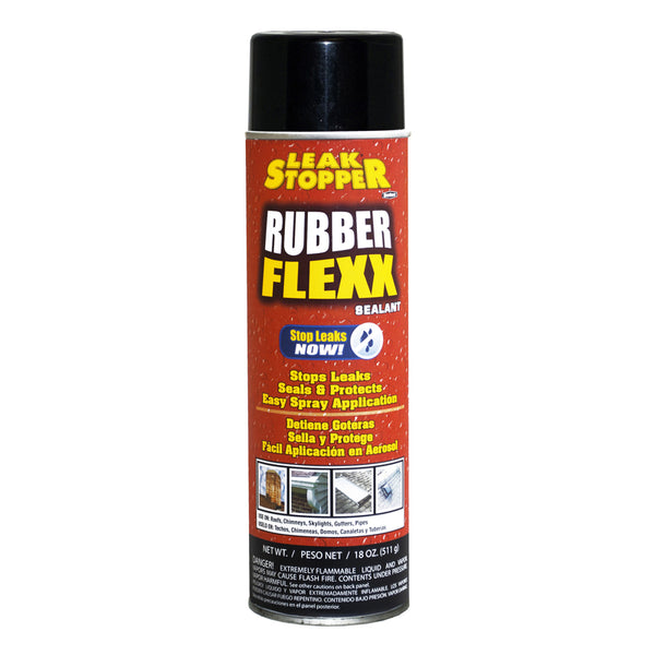 Leak Stopper Rubber Flexx Leak Repair & Sealant Spray 18 Oz | Just Point & Spray for Making basic repairs on wood, asphalt roofing, metal and masonry surfaces | 100 % Flexible Seal | Black | - 0316-GA 0316-GA-6