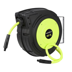 Legacy Manufacturing Flexzilla Retractable Enclosed Plastic Air Hose Reel, 3/8 in. x 50 ft., Heavy Duty, Lightweight, Hybrid, ZillaGreen - L8250FZ