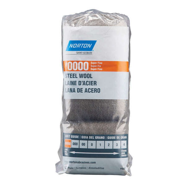Norton 0000 Grade Super Fine Steel Wool Pad 12 pk 7660768112