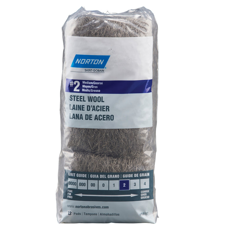 Norton 68117#2 Medium/Coarse Grit Steel Wool 12 Count