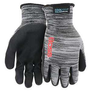 Boss Men's COOLMAX Technology with Sandy Nitrile Coated Palm, Enhanced Grip, Extreme Comfort, Wear Resistant, Black/Gray, Large (B31151-L)