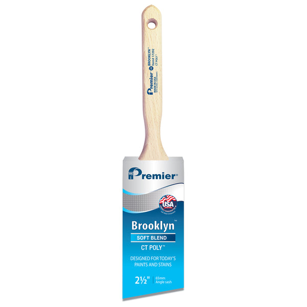 Premier Brooklyn 17292 Paint Brush, Angle Brush, 2-1/2 in L Bristle, Polyester Bristle, Sash Handle