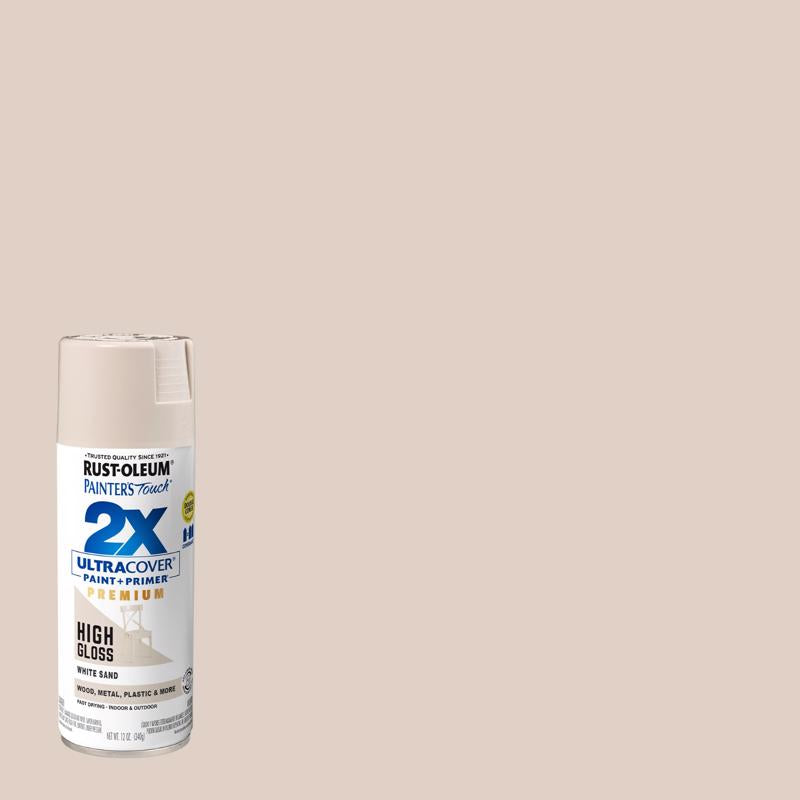 Rust-Oleum 348856 Painter's Touch 2X Ultra Cover Spray Paint, 12 oz, High Gloss White Sand