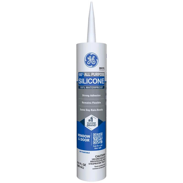 GE Advanced Silicone Caulk for Window & Door, White, 10 fl oz Cartridge, 12 Pack - 100% Waterproof Silicone Sealant, 5X Stronger Adhesion, Shrink & Crack Resistant 2749483