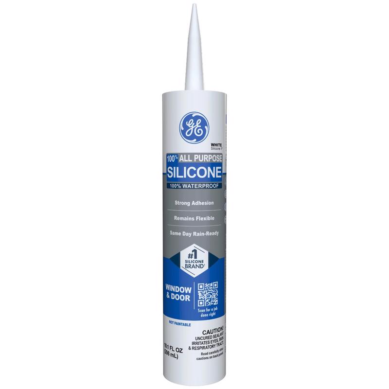 GE Advanced Silicone Caulk for Window & Door, White, 10 fl oz Cartridge, 12 Pack - 100% Waterproof Silicone Sealant, 5X Stronger Adhesion, Shrink & Crack Resistant
