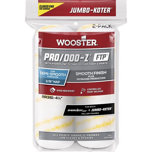 Wooster RR381-4 1/2 Jumbo-Koter Pro/Doo-Z FTP 3/8" Paint Rollers, No Size, White
