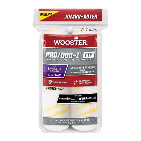 Wooster RR383-4 1/2 Jumbo-Koter Pro/Doo-Z FTP 3/16" Paint Rollers, White