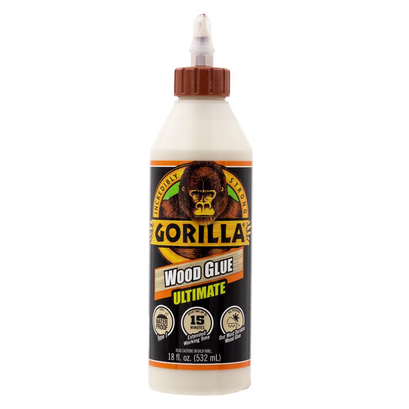 Gorilla Ultimate Waterproof Wood Glue, 18 Ounce, Natural Wood Color, (Pack of 1)