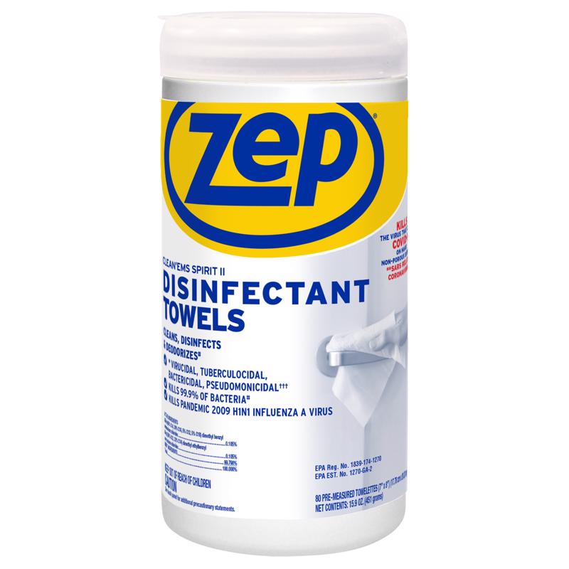 Zep Clean'Ems Spirit II Disinfectant Towels - 40 Towels (1 Unit) 650800 - Will Clean and Disinfect Hard, Non-Porous Surfaces