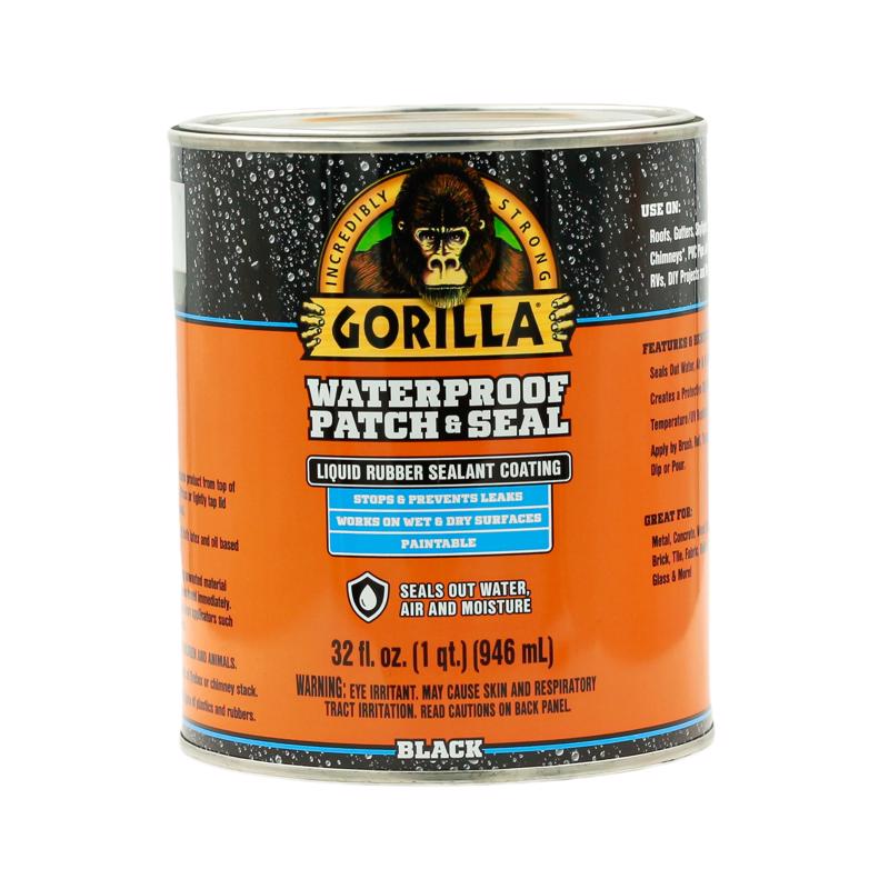 Gorilla Patch & Seal Liquid Rubber Waterproof Sealant, Black, 32 Ounce (Pack of 1) - Seals Out Water, Air, and Moisture