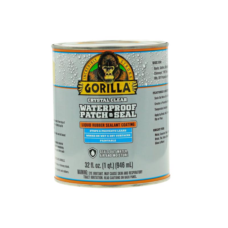 Gorilla Patch & Seal Liquid Rubber Waterproof Sealant, Crystal Clear, 32 Ounce (Pack of 1) - Seals Out Water, Air, and Moisture