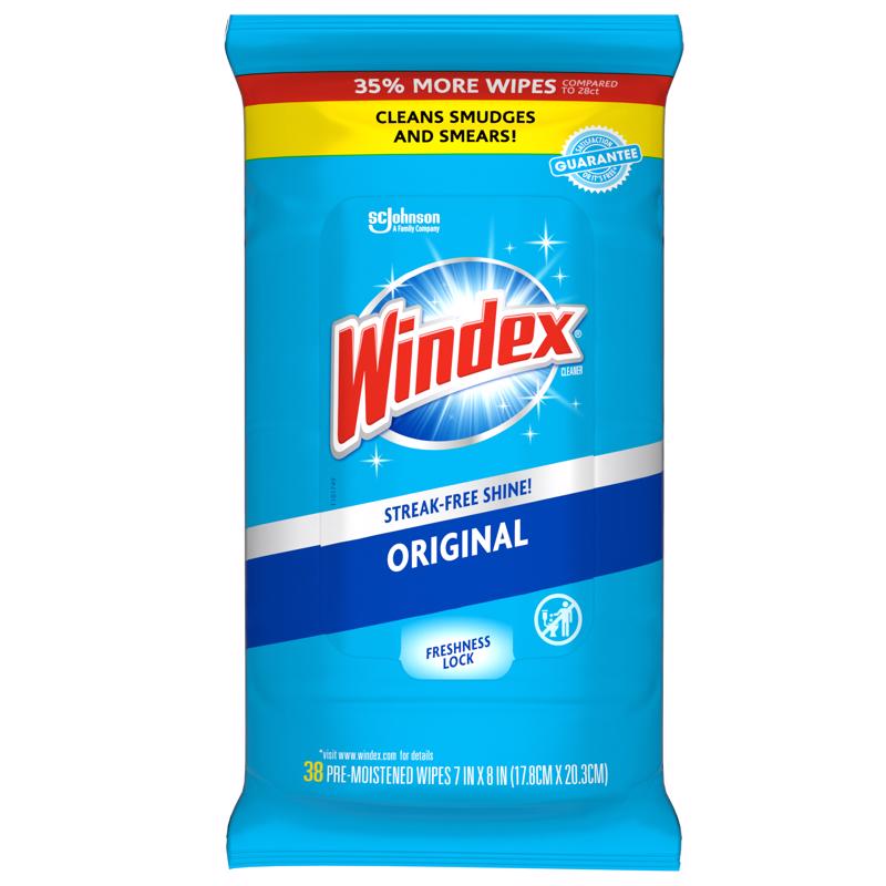 Windex Wipes Glass Cleaning Ammonia Free, Pre-Moistened Glass and Surface Wipes to Clean Home Surfaces, Crystal Rain Fresh Scent, 38 Count