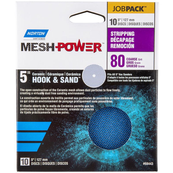 Norton MeshPower Ceramic Disc ? 5? ? 80 Grit - 10 pack 7660768443