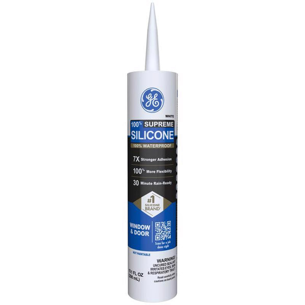 GE Supreme Silicone Window & Door Sealant, White, 10.1 fl oz Cartridge, Pack of 1 2814819