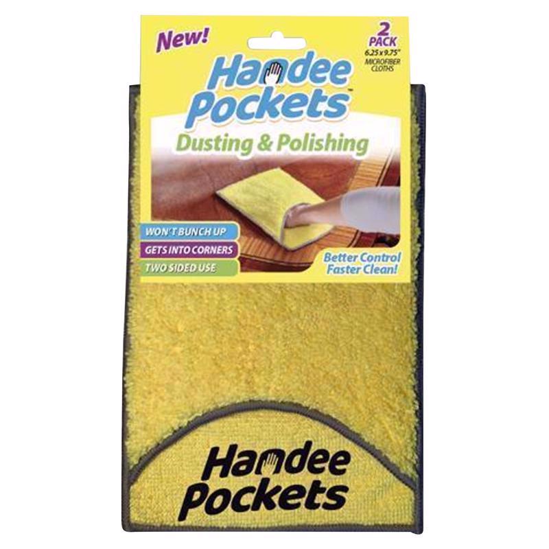 HANDEE Pockets Dusting & Polishing Microfiber Cleaning Cloths with Built-in Pockets, 6.25 in. W x 9.75 in. L, 2 Pack - Ultra Absorbent, Reusable, Streak-Free for Dusting and Polishing