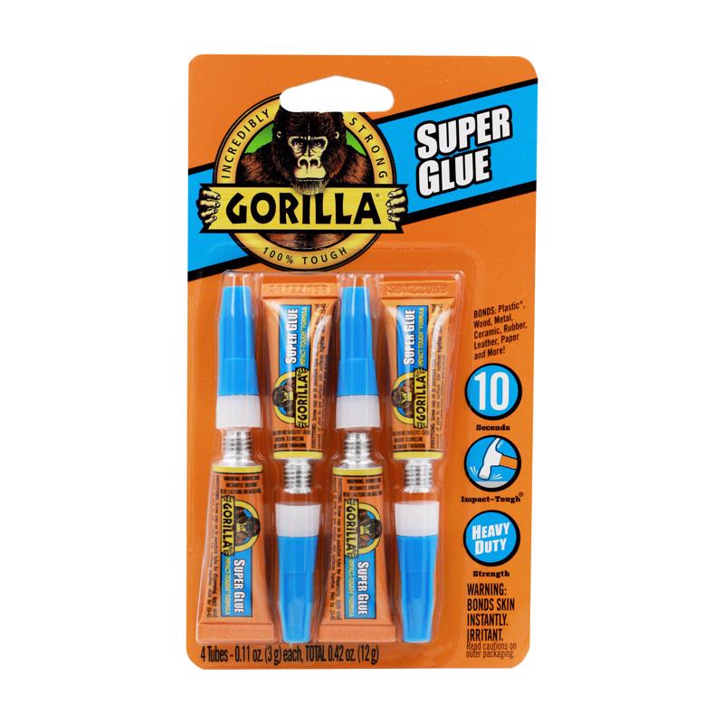 Gorilla Super Glue, Clear Glue, Four 3 Gram Tubes (Pack of 1) - All Purpose and Fast Setting for Projects and Repairs