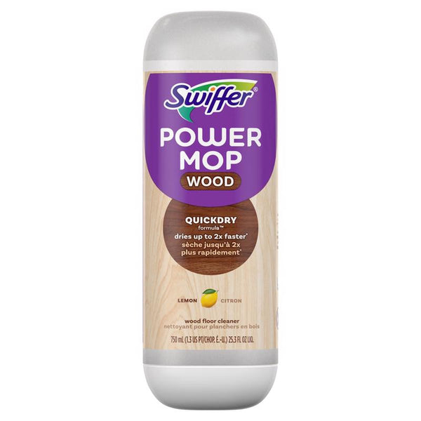 Swiffer Power Mop Wood Refill Solution, QuickDry Hardwood Floor Cleaner for Mopping Home, Bathroom, Kitchen, All Purpose Multi-Surface Solution for Floor Cleaning, Lemon Scent, 50.6oz 80374078 (2-Pack)