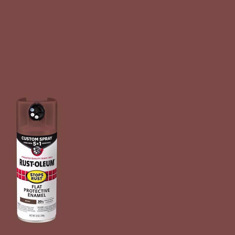 Rust-Oleum 376857 Stops Rust Custom Spray 5-in-1 Spray Paint, 12 oz, Flat Brown, (Pack of 1)