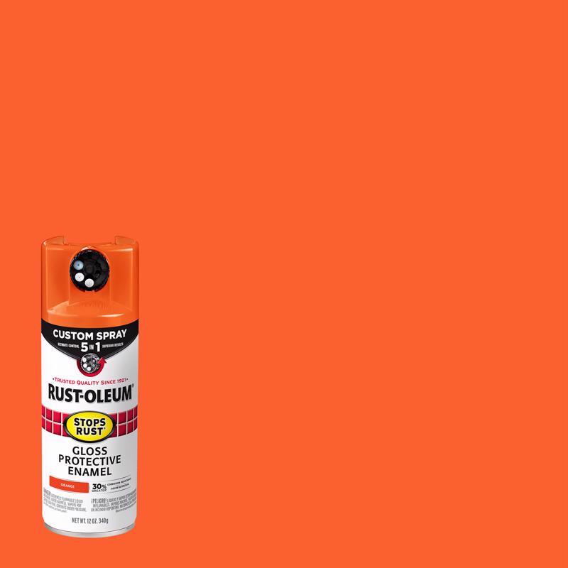 Rust-Oleum 376894 Stops Rust Custom Spray 5-in-1 Spray Paint, 12 oz, Gloss Orange, (Pack of 1)