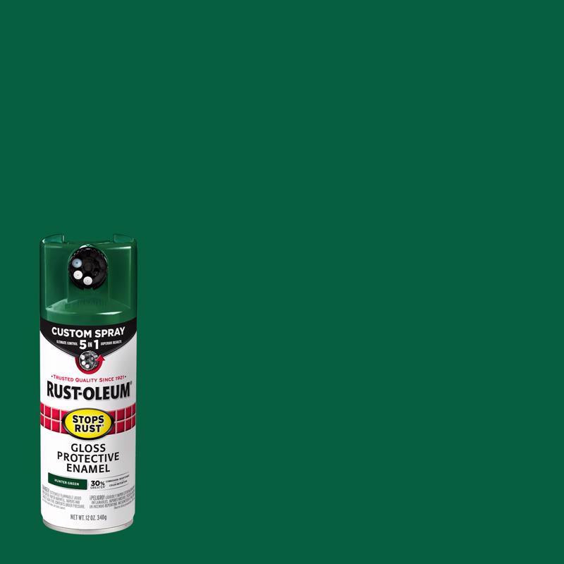 Rust-Oleum 376891 Stops Rust Custom Spray 5-in-1 Spray Paint, 12 oz, Gloss Hunter Green, (Pack of 1)