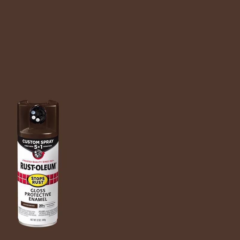 Rust-Oleum 376892 Stops Rust Custom Spray 5-in-1 Spray Paint, 12 oz, Gloss Leather Brown