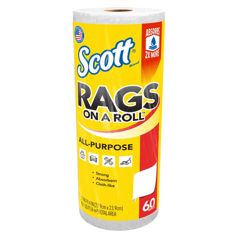 Rags On A Roll, 1-Ply, 9.4 x 11, White, 60/Roll, 12 Rolls/Carton (12-Pack)