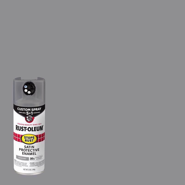 Rust-Oleum 376872 Stops Rust Custom Spray 5-in-1 Spray Paint, 12 oz, Satin Coastal Gray