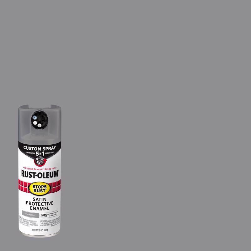 Rust-Oleum 376872 Stops Rust Custom Spray 5-in-1 Spray Paint, 12 oz, Satin Coastal Gray