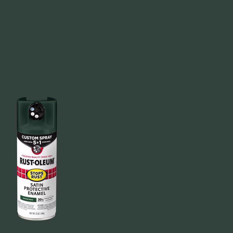 Rust-Oleum 376874 Stops Rust Custom Spray 5-in-1 Spray Paint, 12 oz, Satin Hunter Green, (Pack of 1)